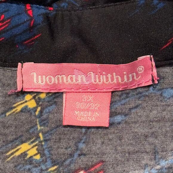 Woman Within Shirtdress Minimalist Feminine Retro Boho Classic Floral Black 3X - Picture 3 of 6